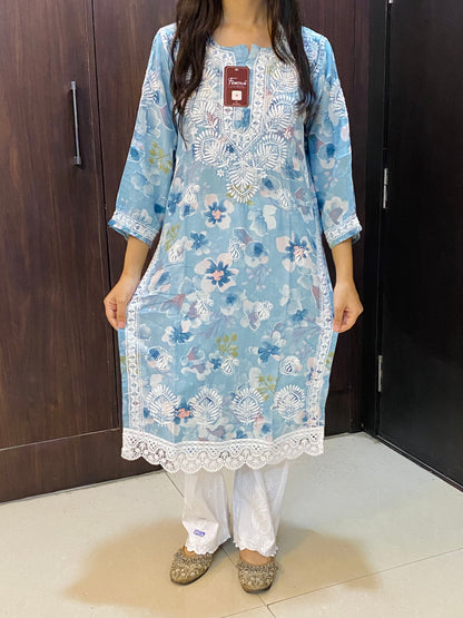 Aafiya – Floral Muslin Chikankari Long Kurti