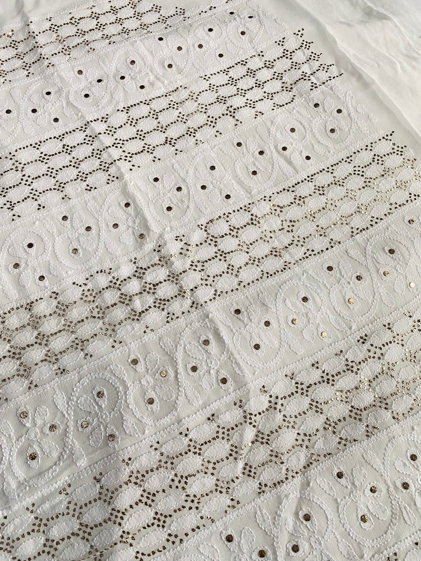 Safed Chikankari Mukaish Viscose Unstitched Dress