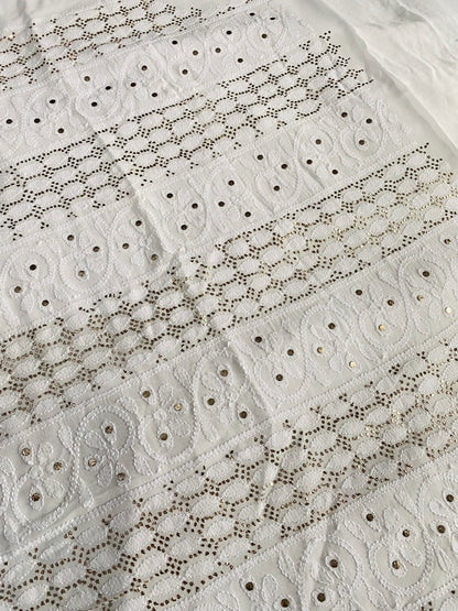 Safed Chikankari Mukaish Viscose Unstitched Dress - Famous Chikankari