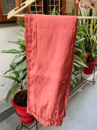 Aiza – Rust Chikankari Semi-Stitched Kurta & Pant Set
