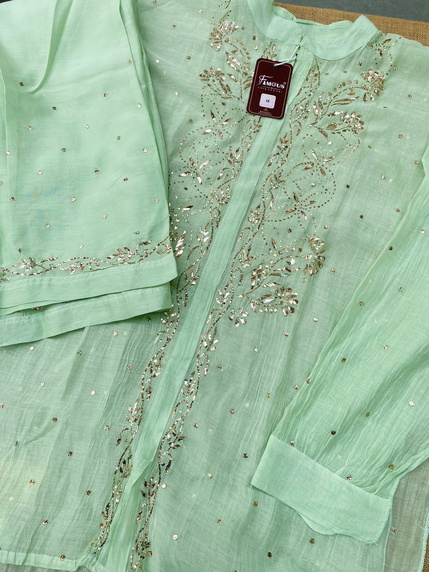 Roohani Pittawork Mukaish Semi Stiched Coord Set - Famous Chikankari
