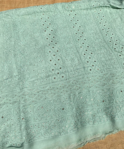 Roshan Mint Green Chikankari & Mukaish Unstitched Suit