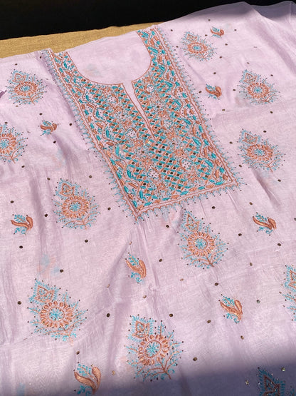 Noor-e-Mulmul Mauve Chikankari Unstiched Set - Famous Chikankari