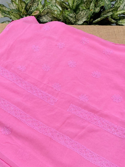 Rangrez Noor| Hot Pink Chikankari Unstitched Suit with Pearl Addons