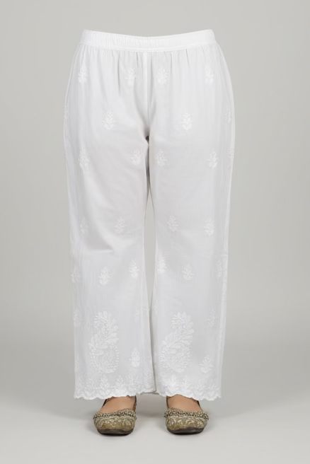 Aafiya – Off-White Chikankari Lycra Pants