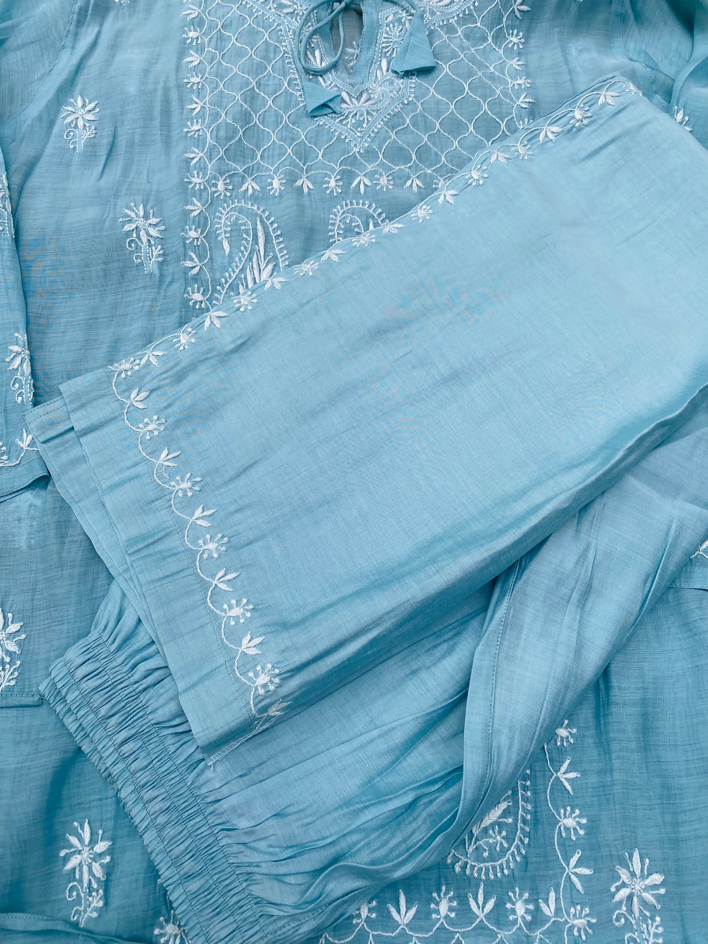 Mehwish –  Light Turquoise  Chikankari Semi-Stitched Kurta & Pant Set