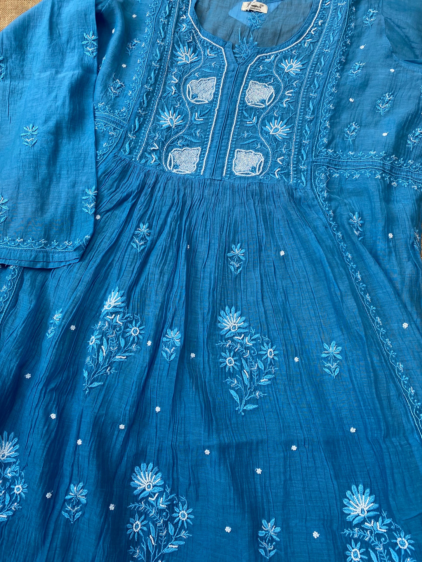 Rahat Blue Ombre Chikankari Semi-Stitched Gown with Dupatta