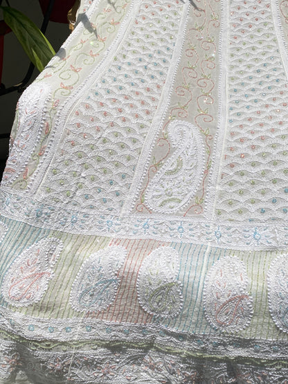Noor e Mehfil - Viscose Georgette Chikankari Anarkali And Dupatta Set - Famous Chikankari