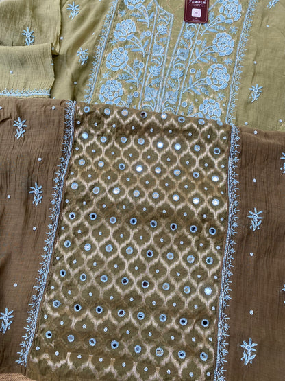 Sheesha Olive Green Ombre Chikankari Kurta & Dupatta