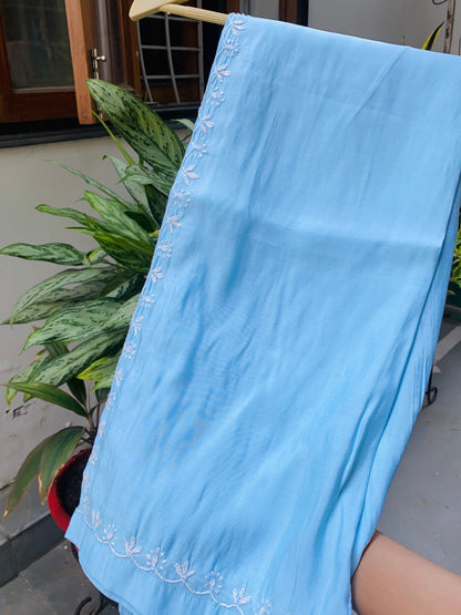 Anisa – Sky Blue Chikankari Semi-Stitched Kurta & Pant Set