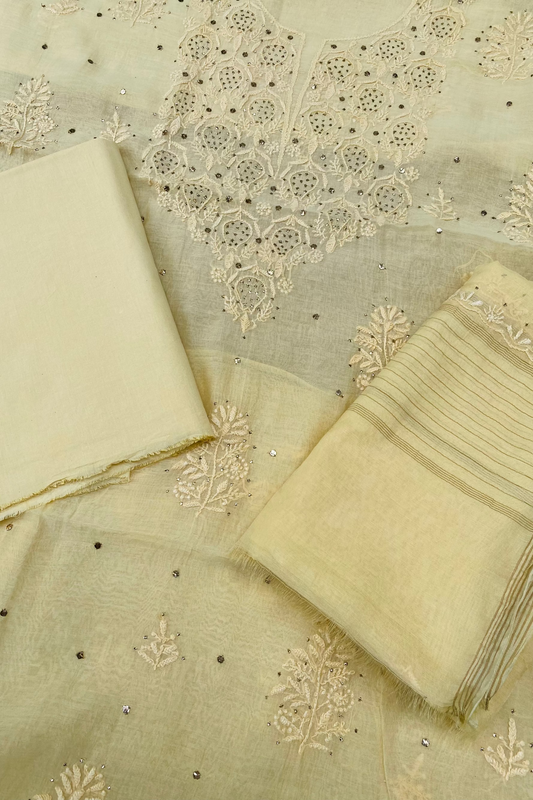 Noor-e-Mulmul Butter Cream Chikankari Unstitched Set
