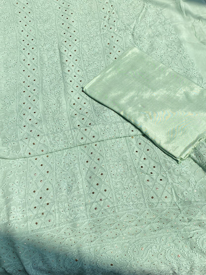 Roshan Mint Green Chikankari & Mukaish Unstitched Suit