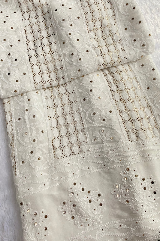 Safed Chikankari Mukaish Viscose Unstitched Dress - Famous Chikankari