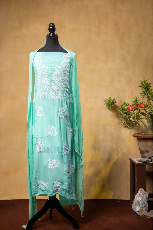 Mariam Modal Chikankari Unstitched Suit|Sea Green