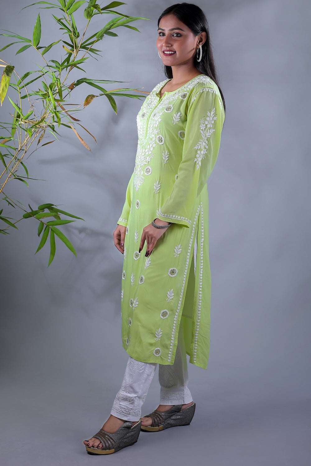Zoya Chikankari Modal Straight Long Kurta