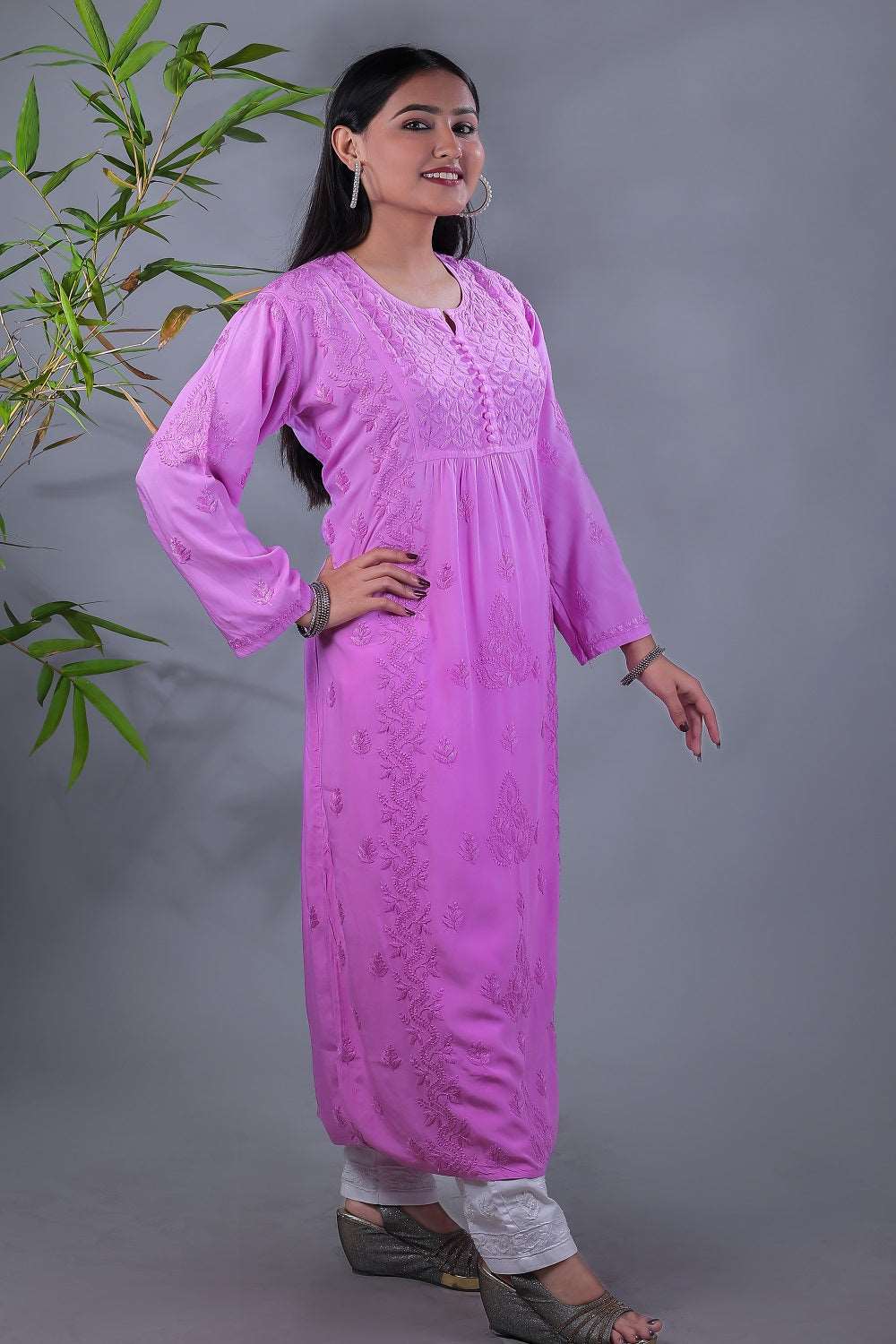 Maham Chikankari Soft Modal Straight Long Kurta