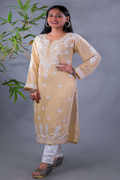 Aabroo Chikankari Modal Straight Kurta