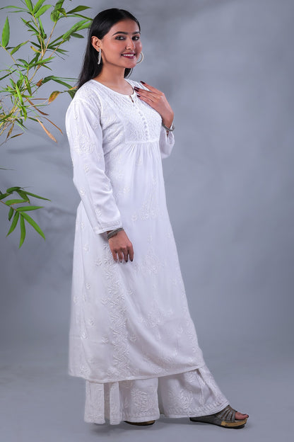 Maham Chikankari Soft Modal Straight Long Kurta
