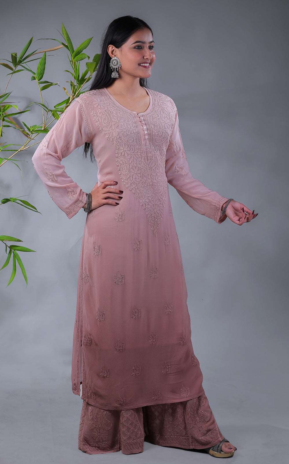 Zohra Chikankari Viscose Georgette Kurti Sharara Set