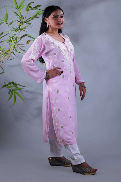 Zoya Chikankari Modal Straight Long Kurta