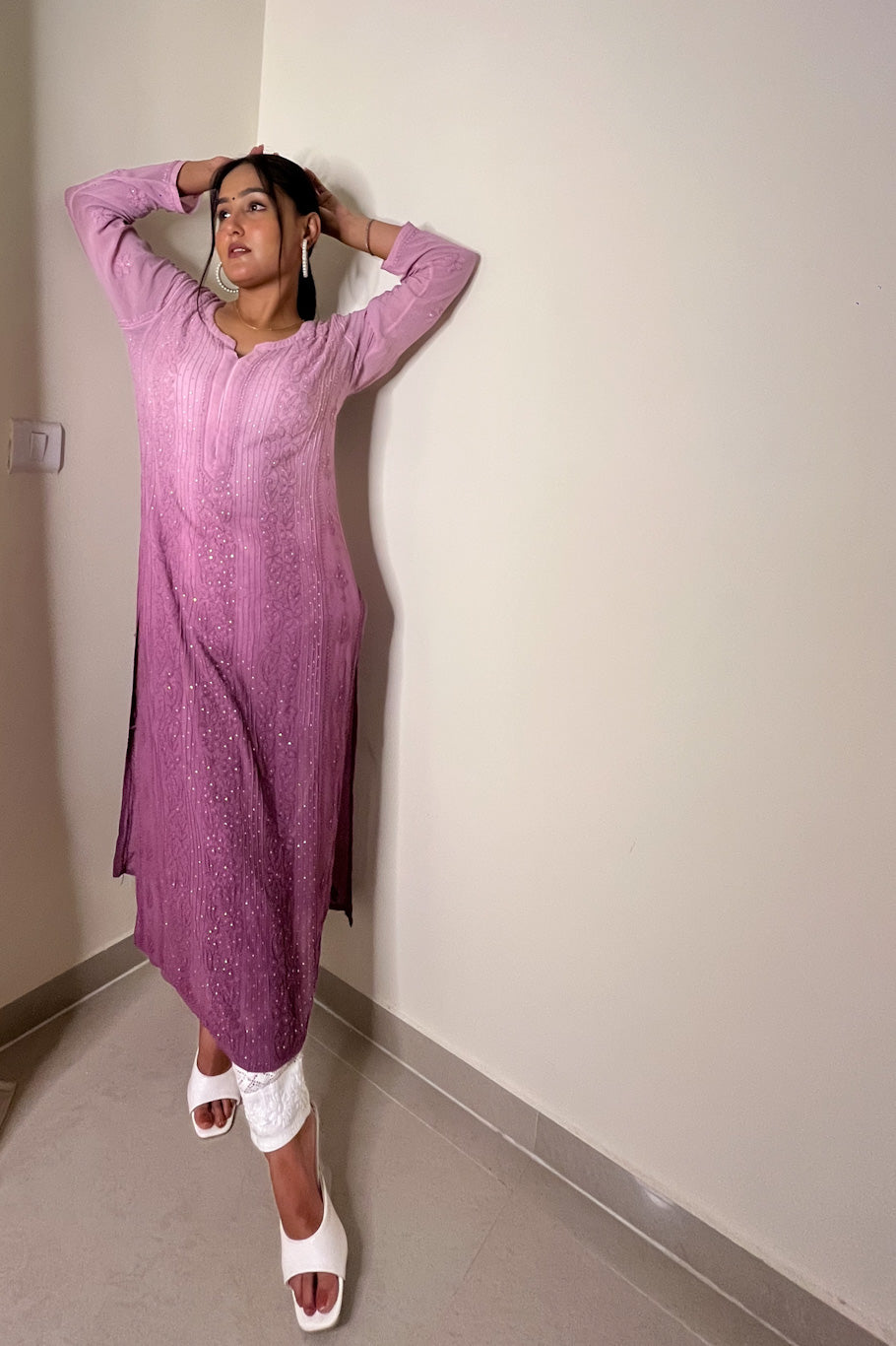 Naira Chikankari Viscose Straight Long Kurta