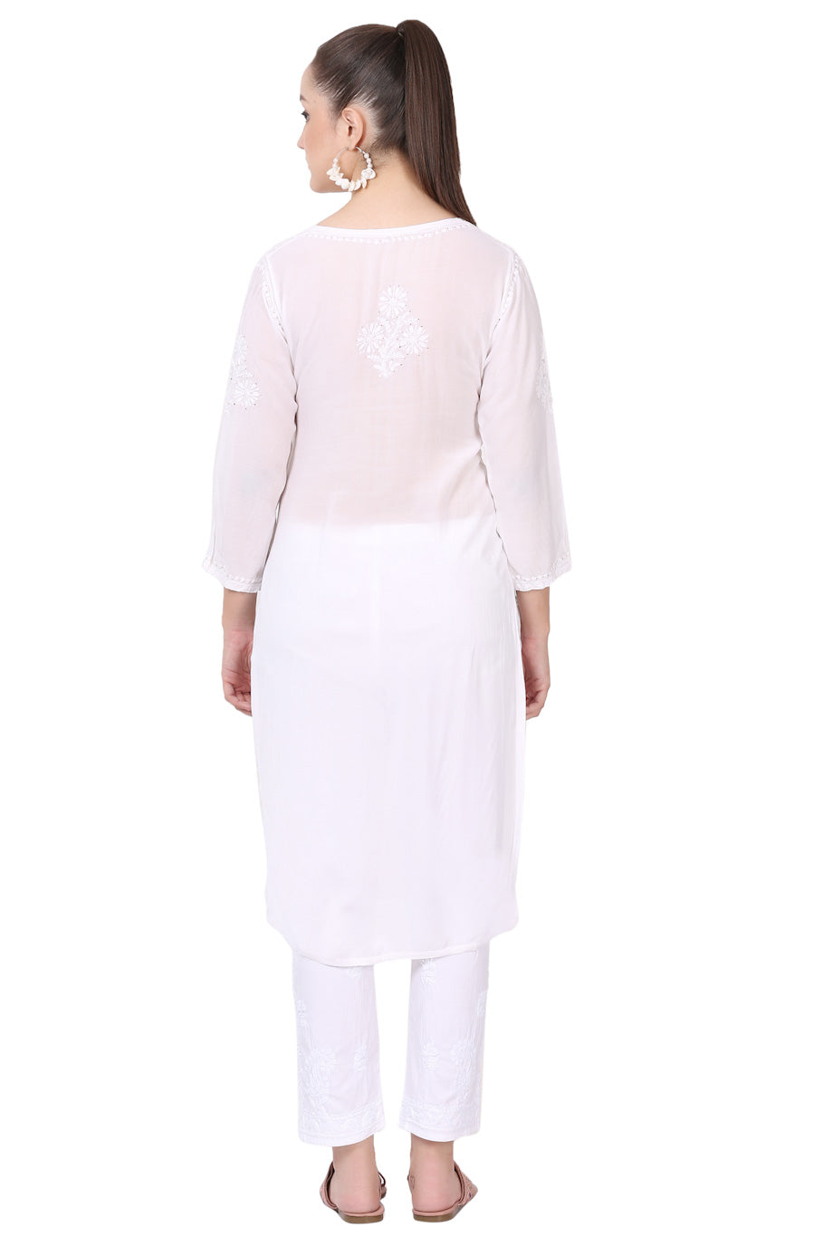 Farah Chikankari Mukaish Straight Kurta(White)