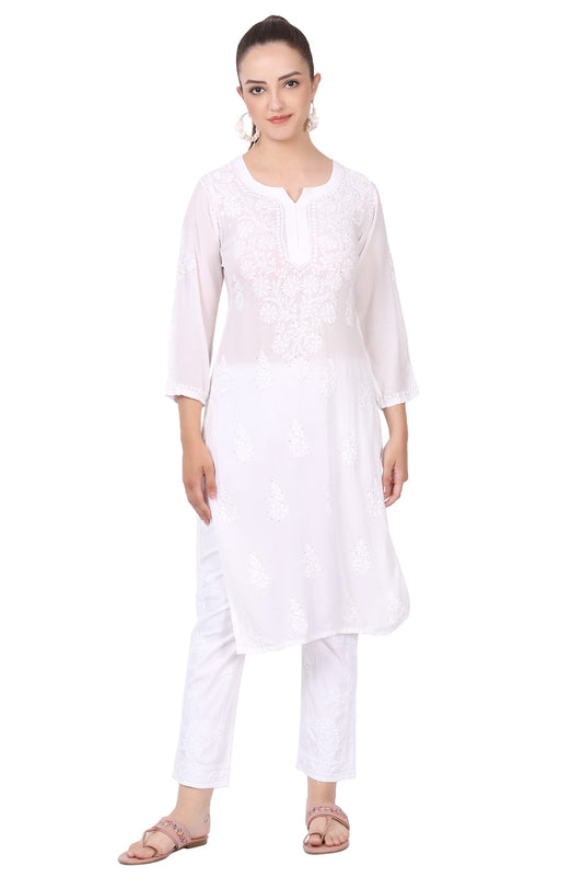 Farah Chikankari Mukaish Straight Kurta(White)