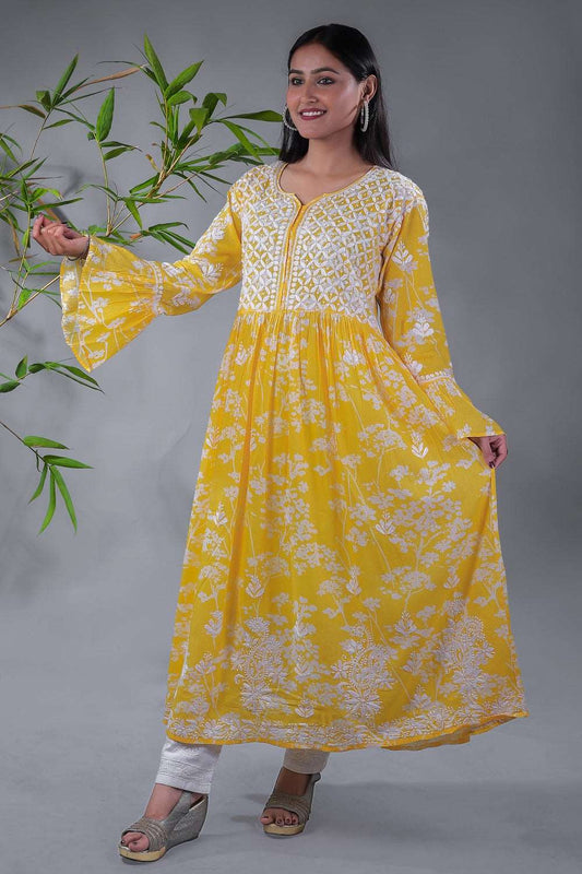Falak Chikankari Mulmul floral print frock