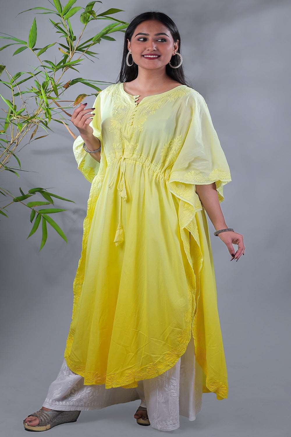 Aahista Soft Mulmul Chikankari Kaftan