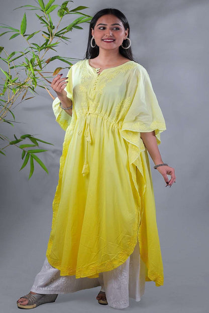 Aahista Soft Mulmul Chikankari Kaftan