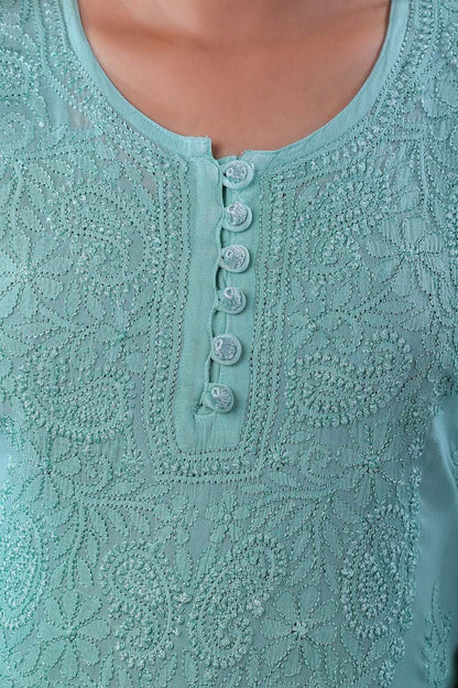 Zohra Chikankari Viscose Georgette Kurti Sharara Set